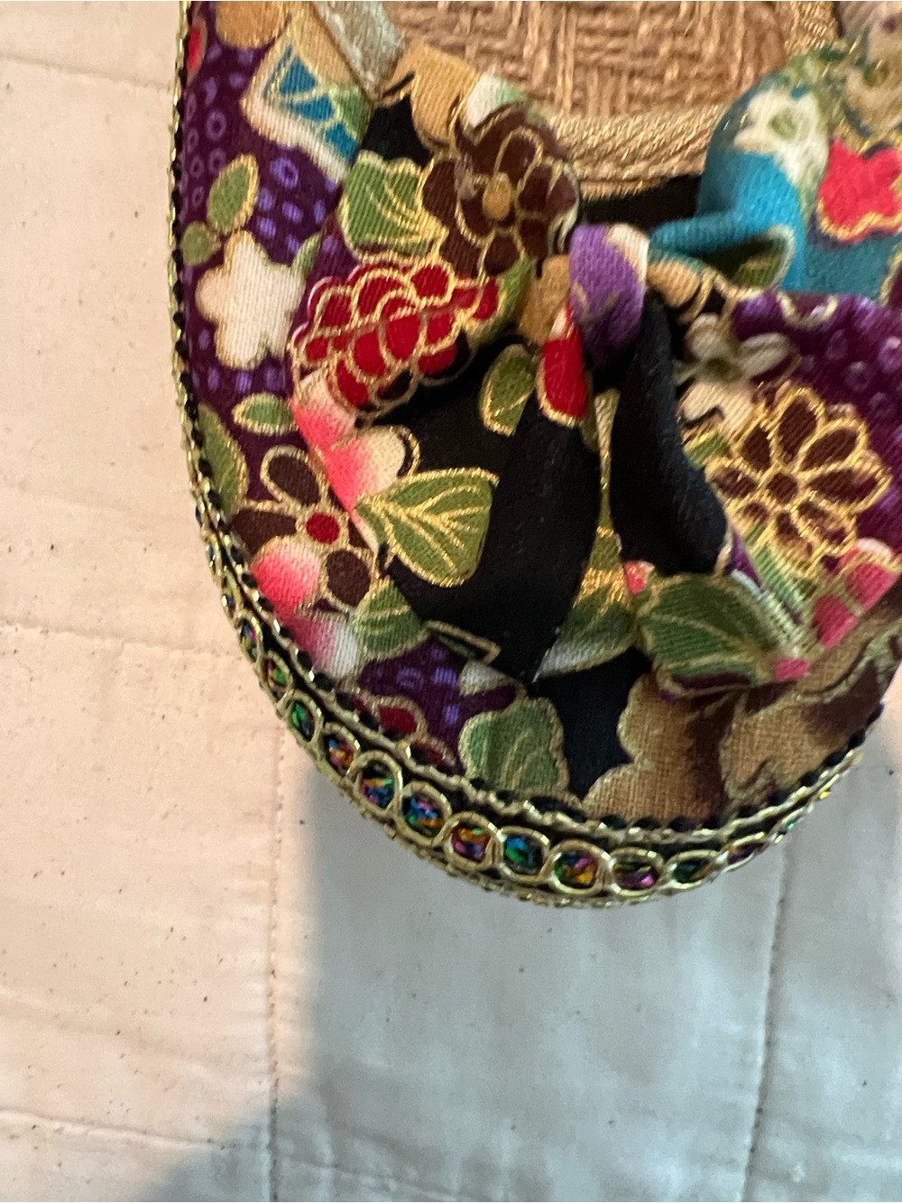 Beginning Boutique Black Multi Floral Ballet Flats with Beaded Ankle Wrap - Picture 2 of 12